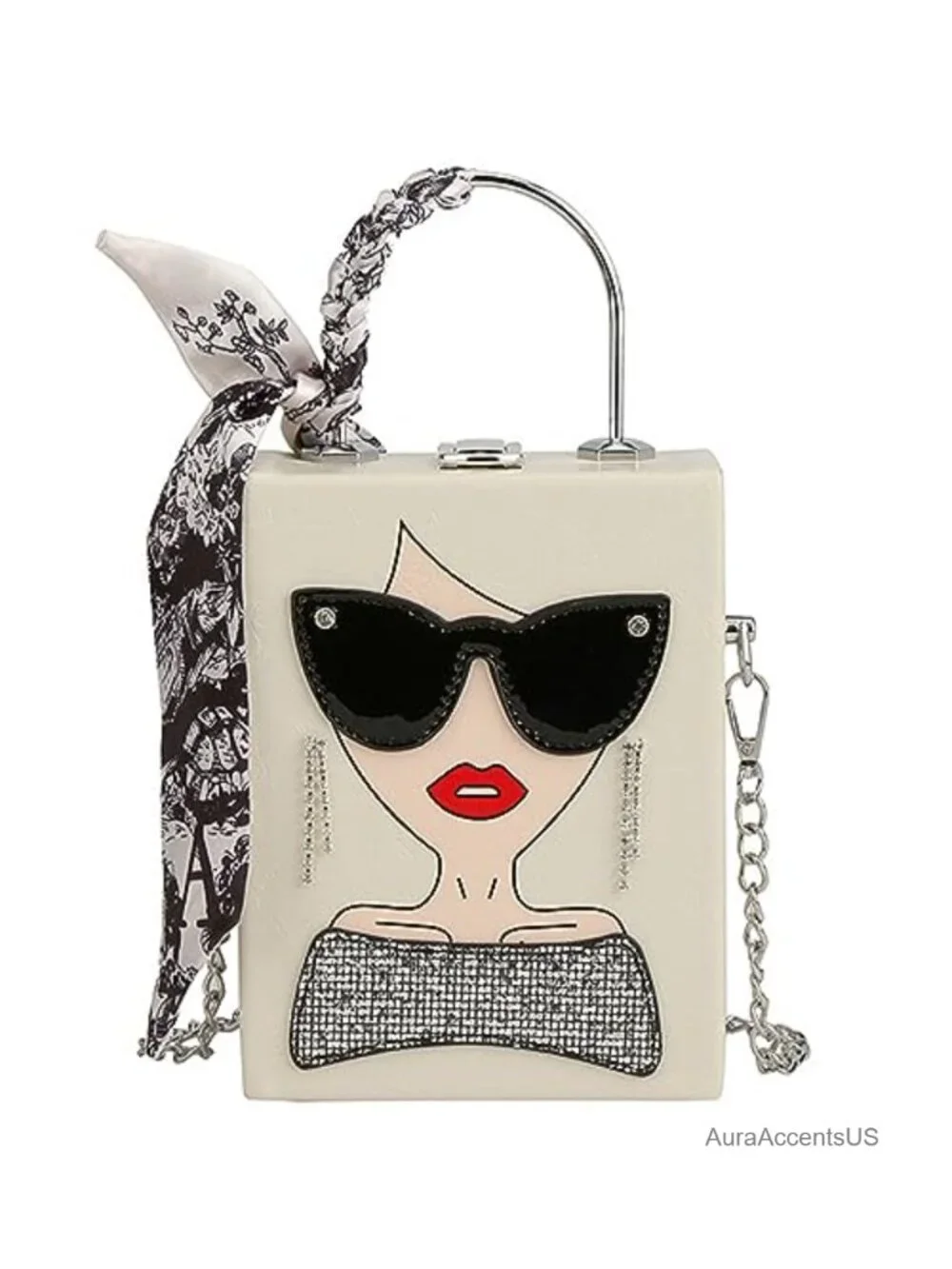 Quilted Novelty Lady Face Crossbody PU Leather Satchel Handbag 3D Earrings Charm